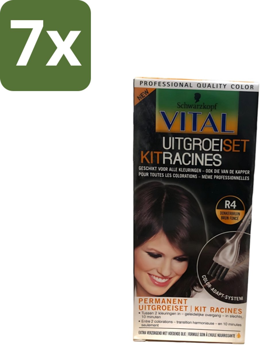 7 x Schwarzkopf Vital - Haarverf - Uitgroeiset - R4 Donkerbruin - 60 ml - Haarverf - Uitgroeiset - Haarkleur - Donkerbruin - Haarverfening