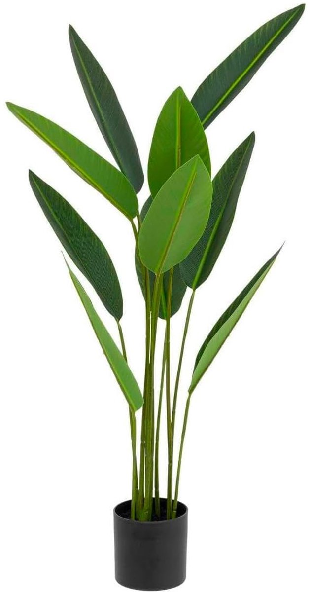 Strelitzia Kunstmatige tropische decoratieve kunstplant, 97 cm, matzwarte vaas voor binnen, realistische boom voor - ShopVlot