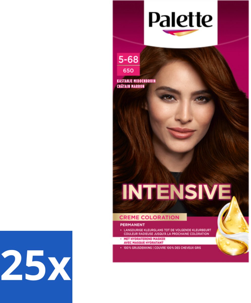 25 x Palette Intensive Oil-Care Color Haarkleuring 650 Kastanje Middenbruin - Haarverf - Kastanje - Middenbruin - Arganolie - Haarverf Kastanje