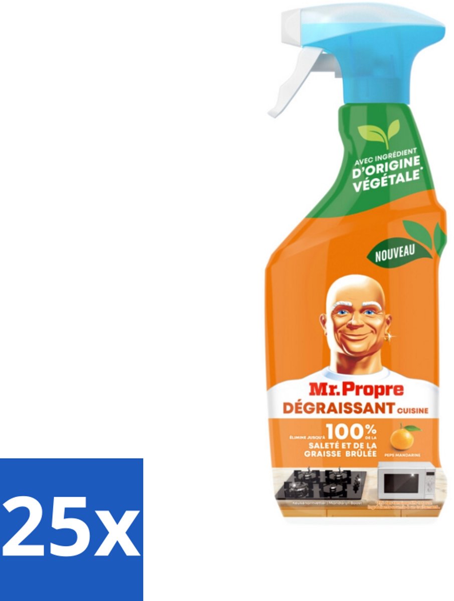 25 x Mr. Proper - Keukenontvetter Spray - Mandarijn - Natuurlijke ingrediënten - 500 ml - Keukenontvetter - Ontvetter Spray - Vet Verwijderen - Keuken Reinigen - Mandarijngeur