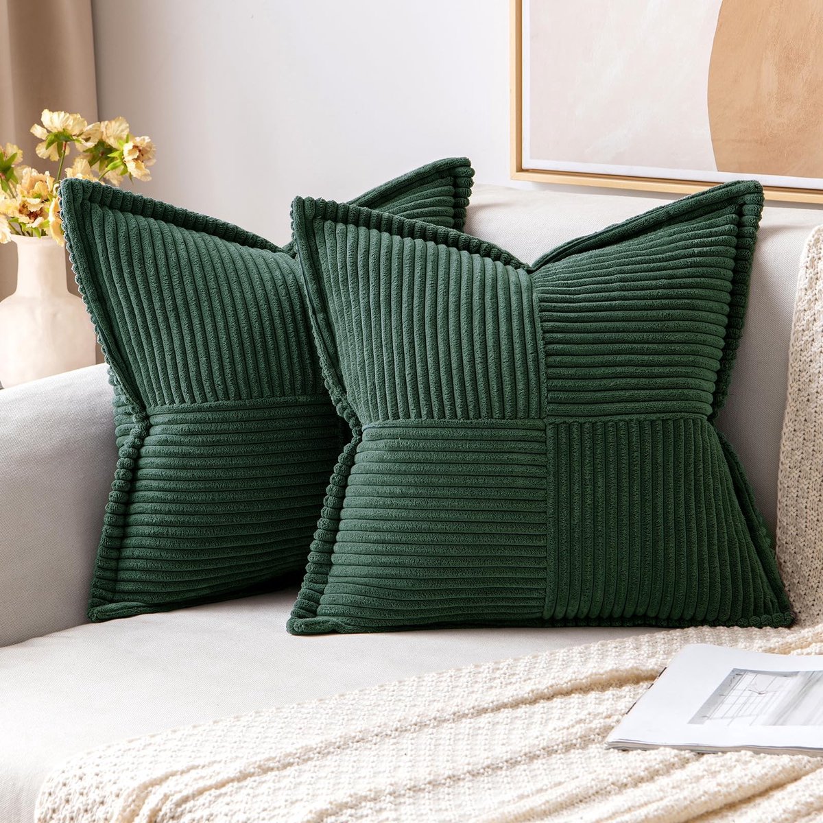 Solidchoice - Set van 2 Donkergroene Corduroy Kussenhoezen 40x40 cm