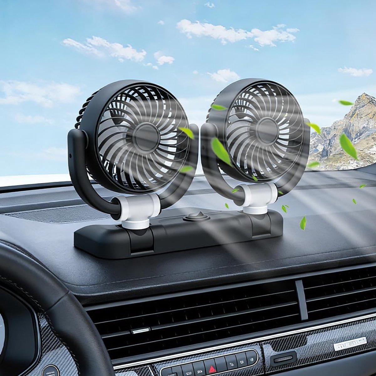 Solidchoice - Dubbellevens Car Fan met 2 Snelheden, 360 Graden Rotatie