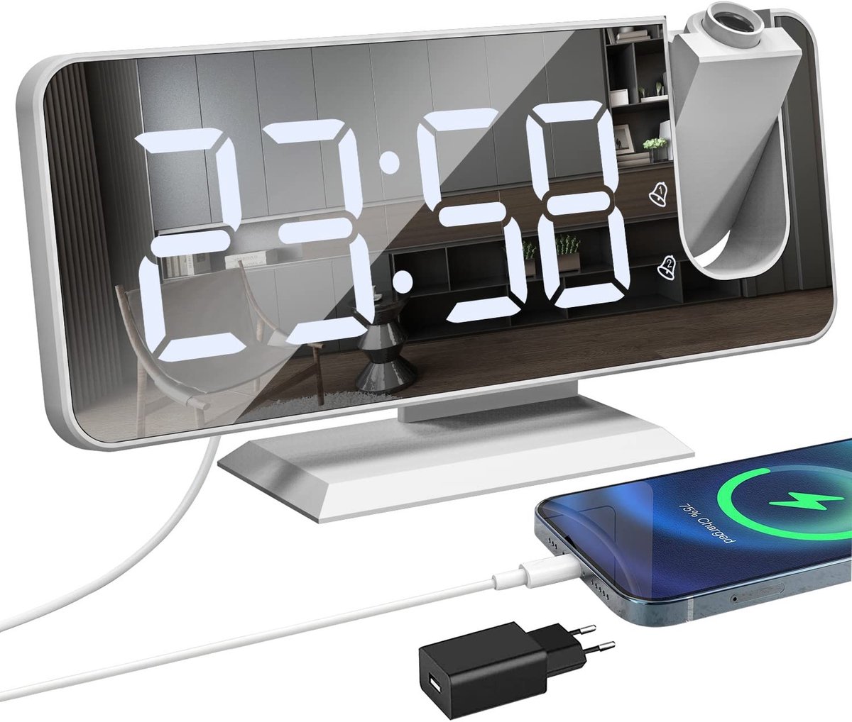 Solidchoice - Digitale Projectieklok met USB Aansluiting en Dual Alarm