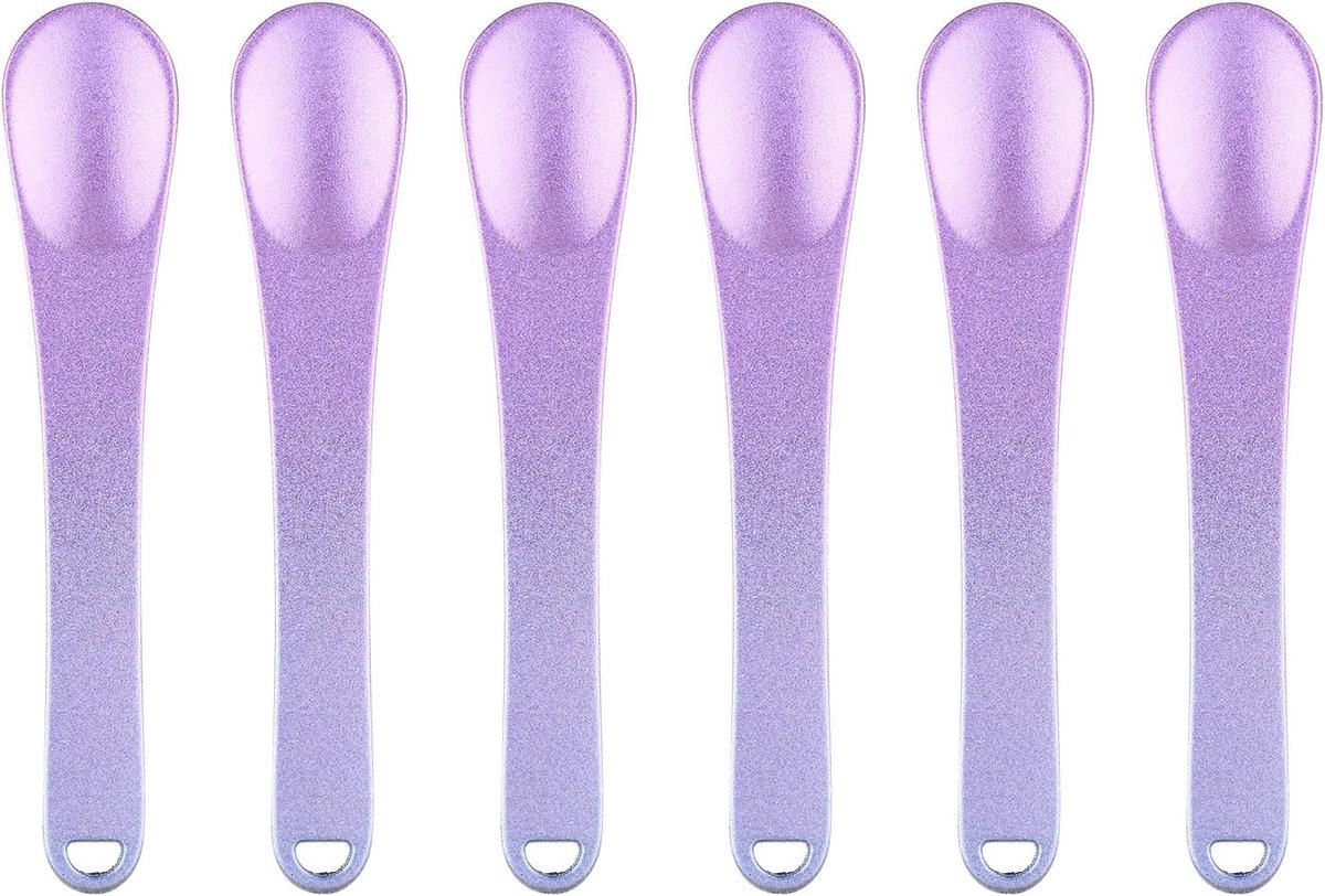 Set van 6 kleine metalen spatels voor cosmetica, mini lepels voor crèmes, make-up en lippenstift (paarse gradient)