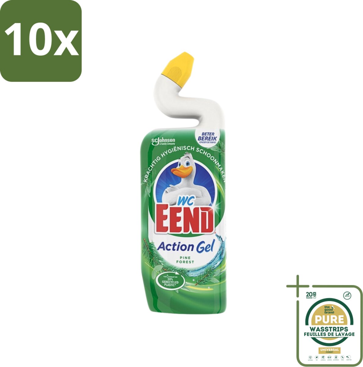 10 x WC Eend Toiletreiniger Action Gel Pine Forest 750 ml - Grootverpakking - Toiletreiniger - Reinigingsgel - Kalkverwijdering - Urinesteen - Fris Ruiken