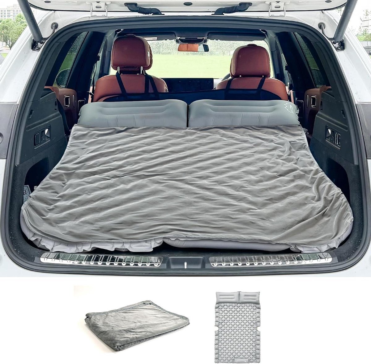 Opblaasbaar Bed - Luchtmatras Auto - Comfortabel Reizen - Ingebouwde Voetpomp - 183 x 131 cm - Grijs