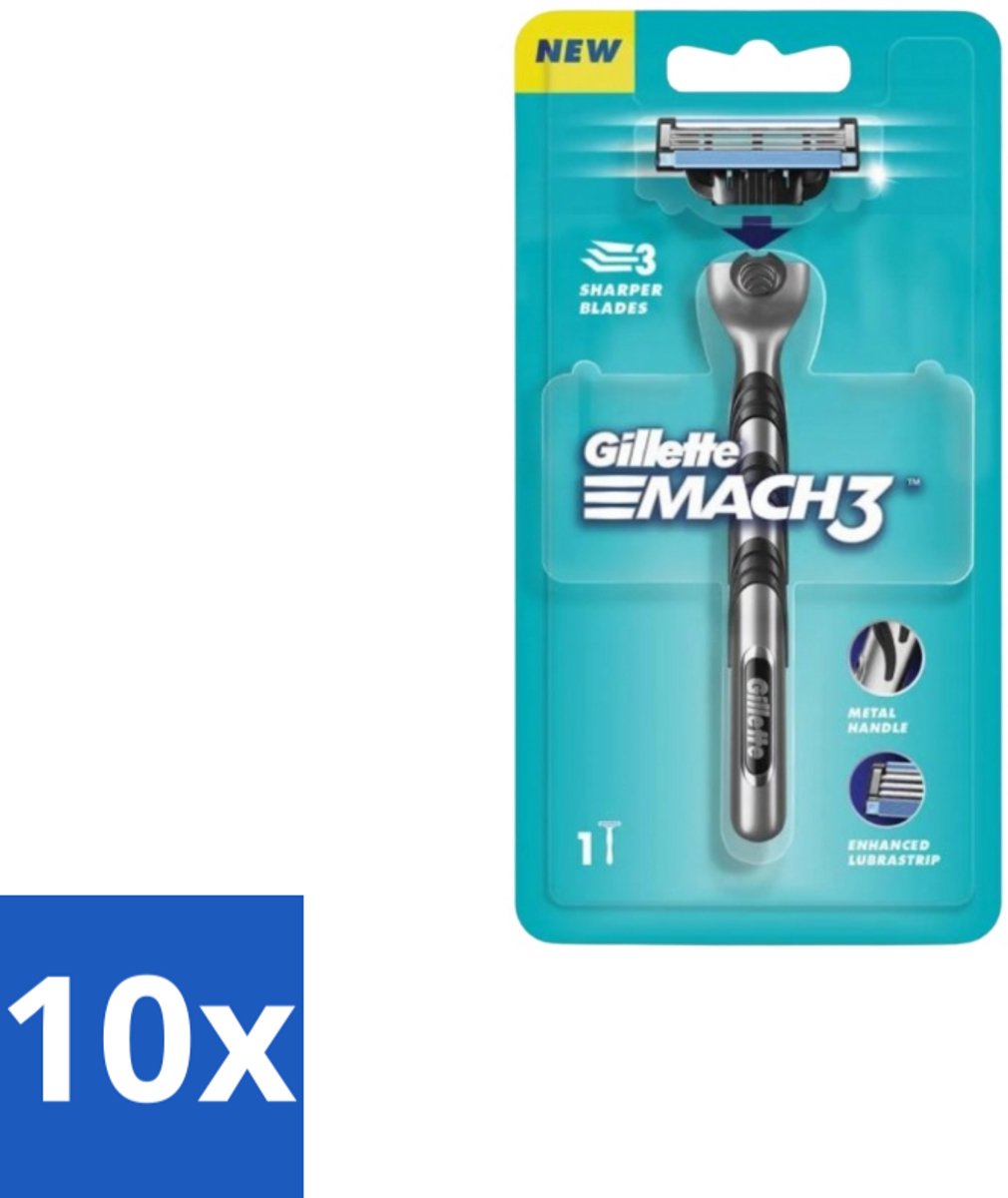 10 x Gillette - Mach3 – Houder + 1 Mesje – 3-bladig - Scheermes - Mach3 - Mesje - Scheerbeurt - Huidbescherming