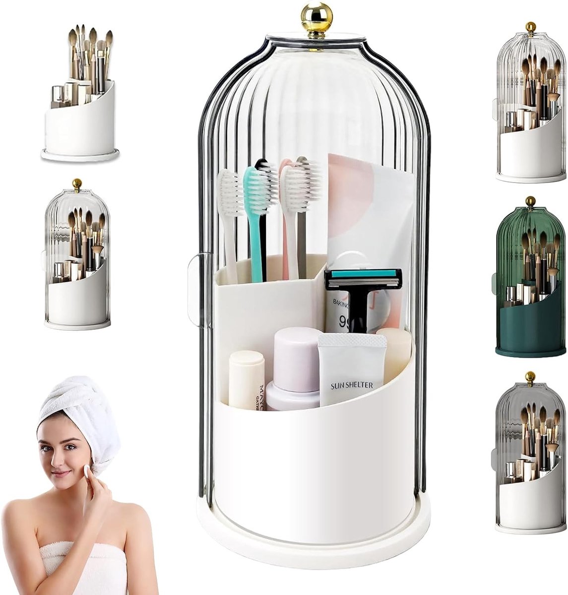 360° Roterende Tandenborstel- en Make-upborstelhouder met Deksel - Waterdichte en Stofdichte Organizer voor Badkamer en Vanity, Ideaal voor Opberging en Organisatie