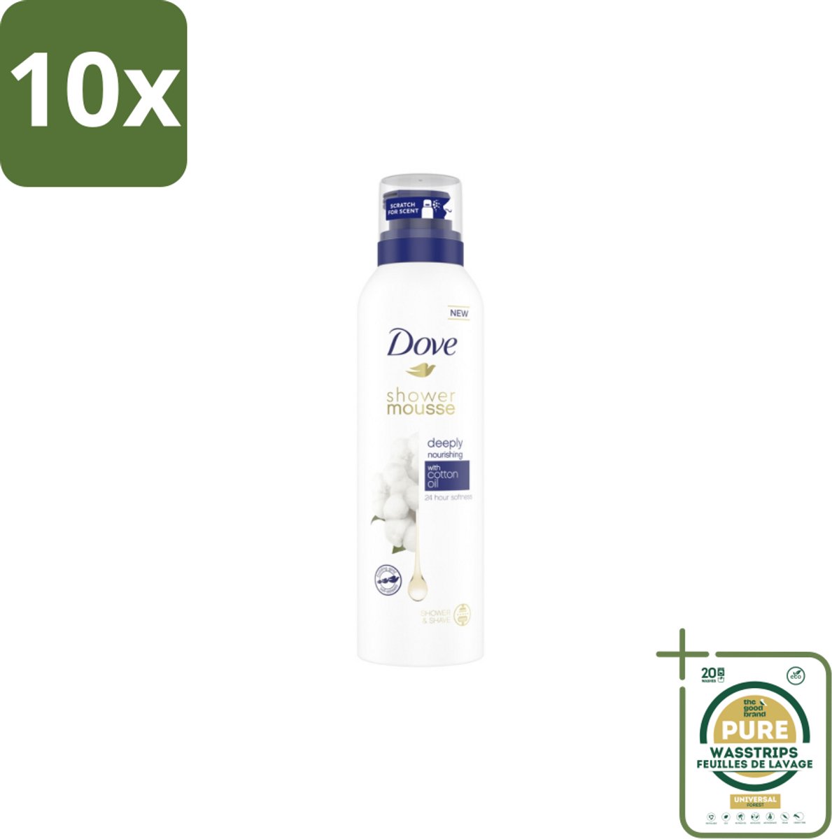 10 x Dove – Douchefoam – Deeply Nourishing Cotton Oil – 200 ml - Grootverpakking - Douchefoam - Huid Verzorging - Katoenzaadolie - Hydratatie - Droge Huid
