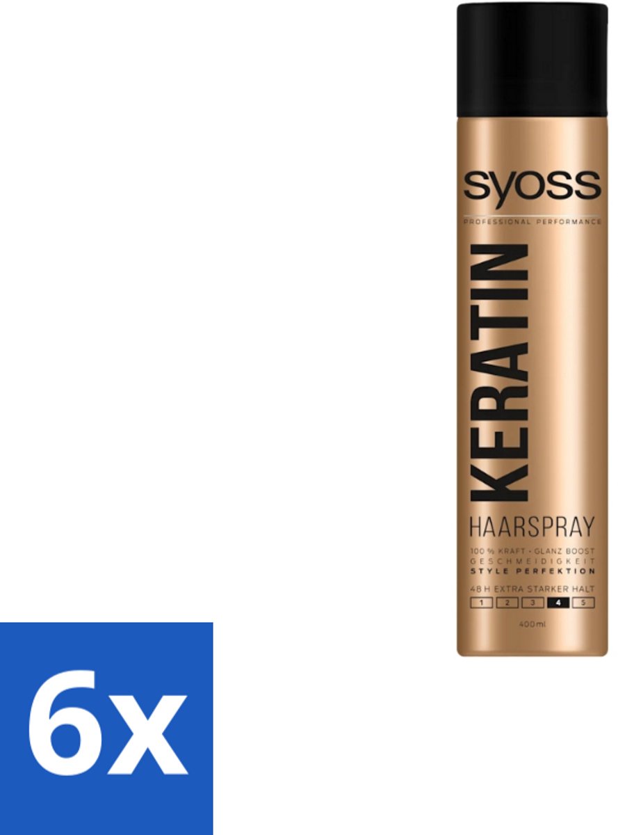 6 x Syoss – Haarspray – Keratin Hold 4 – 400 ml - Haarspray - Keratine - Fixatie - Stylen - Haarversterken
