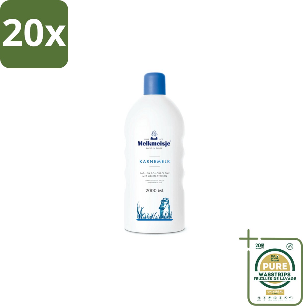 20 x Melkmeisje Bad en Douche Crème Karnemelk 2000 ml - Grootverpakking - Bad En Douche Crème - Badschuim - Doucheschuim - Karnemelk Badschuim - Voedend Badschuim