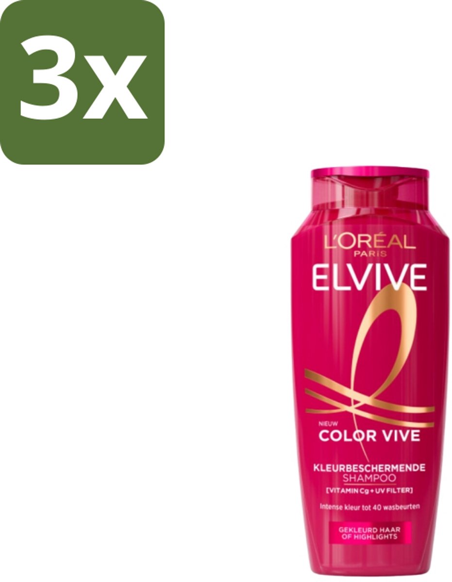 3 x L'Oréal Elvive Color Vive Shampoo 250 ml - Kleurbehoud Haar - Glans Haar - Gekleurd Haar - Highlights - Haarkleur Beschermen