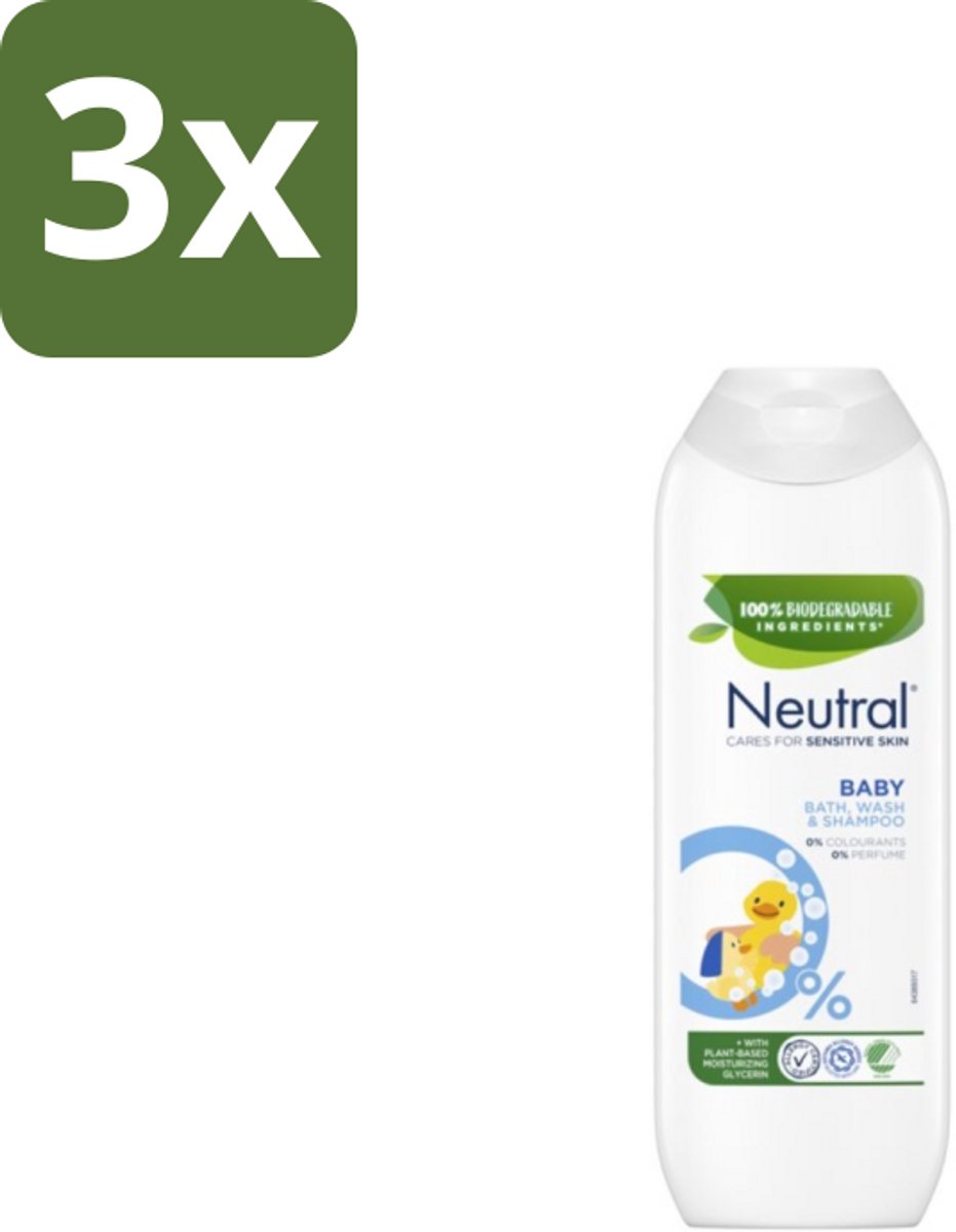 3 x Neutral Baby Shampoo Parfumvrij 250 ml - Baby Shampoo - Baby Was - Babyhuid Verzorging - Zeepvrije Shampoo - Mild Shampoo