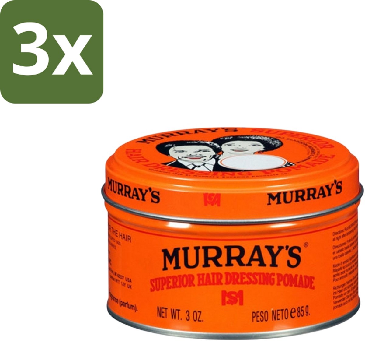 3 x Murray’s – Pomade – Original – 85 g - Pomade - Haarstyling - Barbershop - Haarfixatie - Haarstructuur