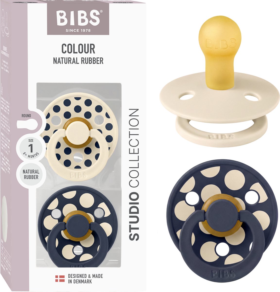 BIBS Colour Fopspeen - 0-6 mnd - 2-pack - Rond - Ivory/Deep Space