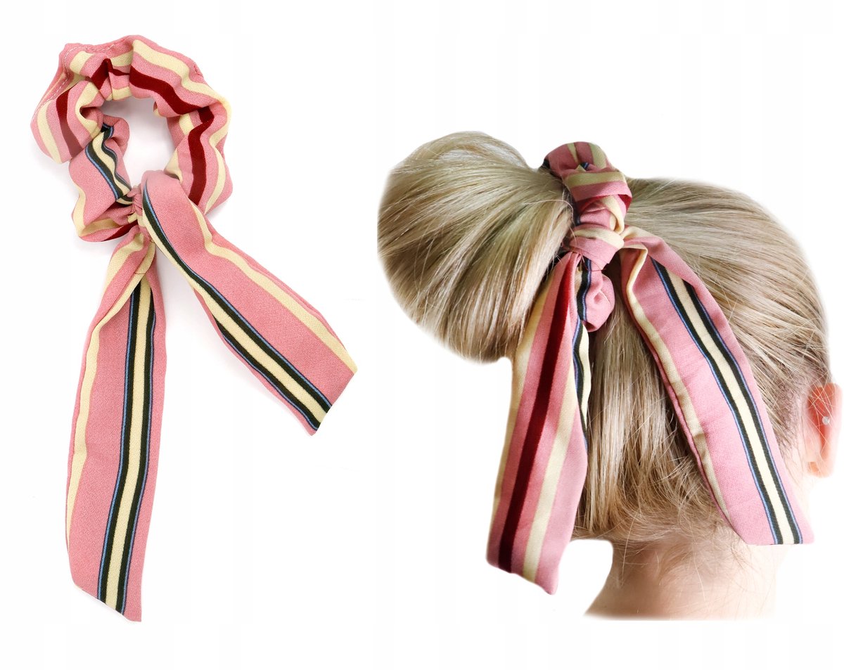 Zachte Satin Haarband 25cm - Roze Gestreept (5 stuks)
