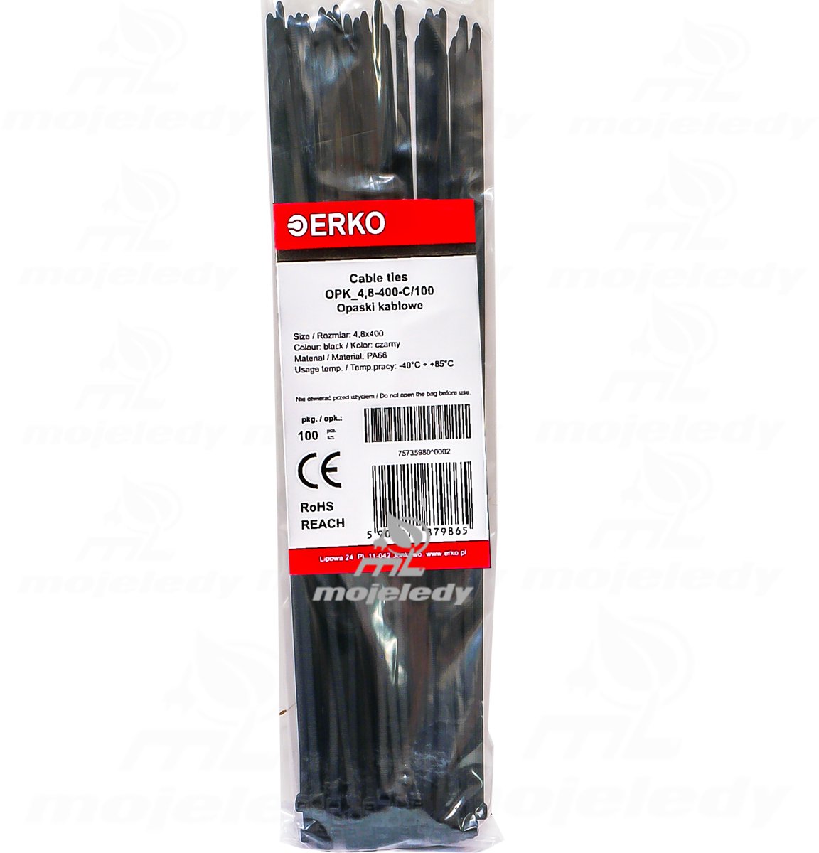Erko Zwarte Kabelbinders OPK 4,8x400mm - 100 Stuks