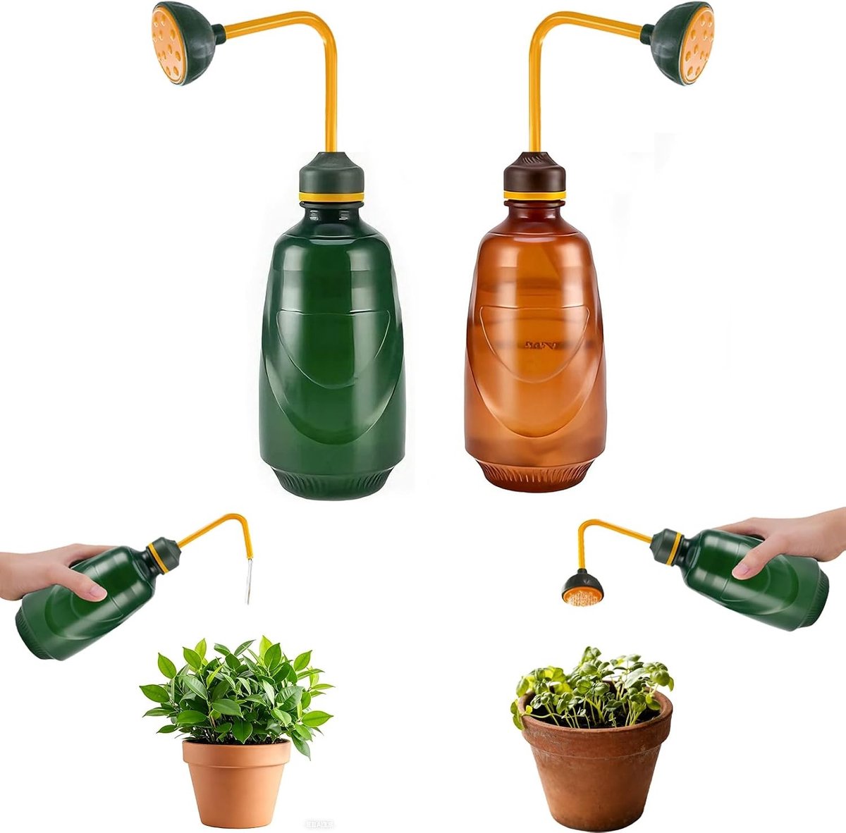 Compacte Gieter voor Tuin en Binnen, 450 ml, 2-in-1 Watergeefapparaat met 360° Spuitkop, Groen en Bruin, Perfect voor Planten en Tuinieren