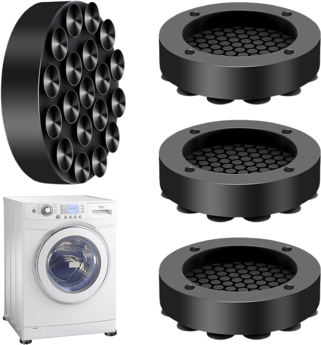 Anti-vibrerende wasmachine-voeten, rubberen antislip pads voor stabiliteit en bescherming, universeel geschikt voor alle wasmachines