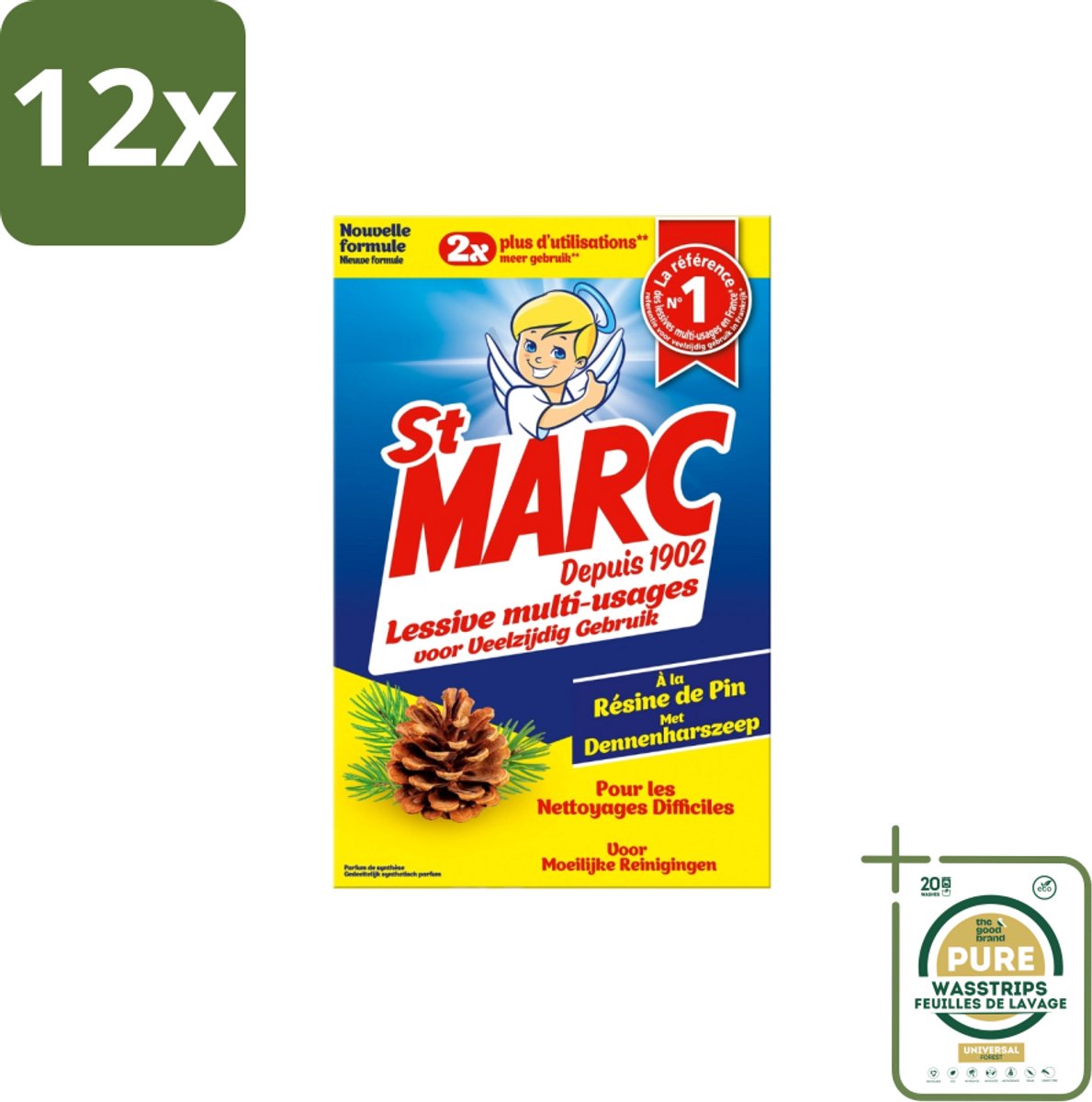 St. Marc – Wasmiddel – Multifunctioneel Dennenhars – 1,4 kg - Voordeelverpakking - 12 stuks - Schoonmaak - Reinigingsmiddel