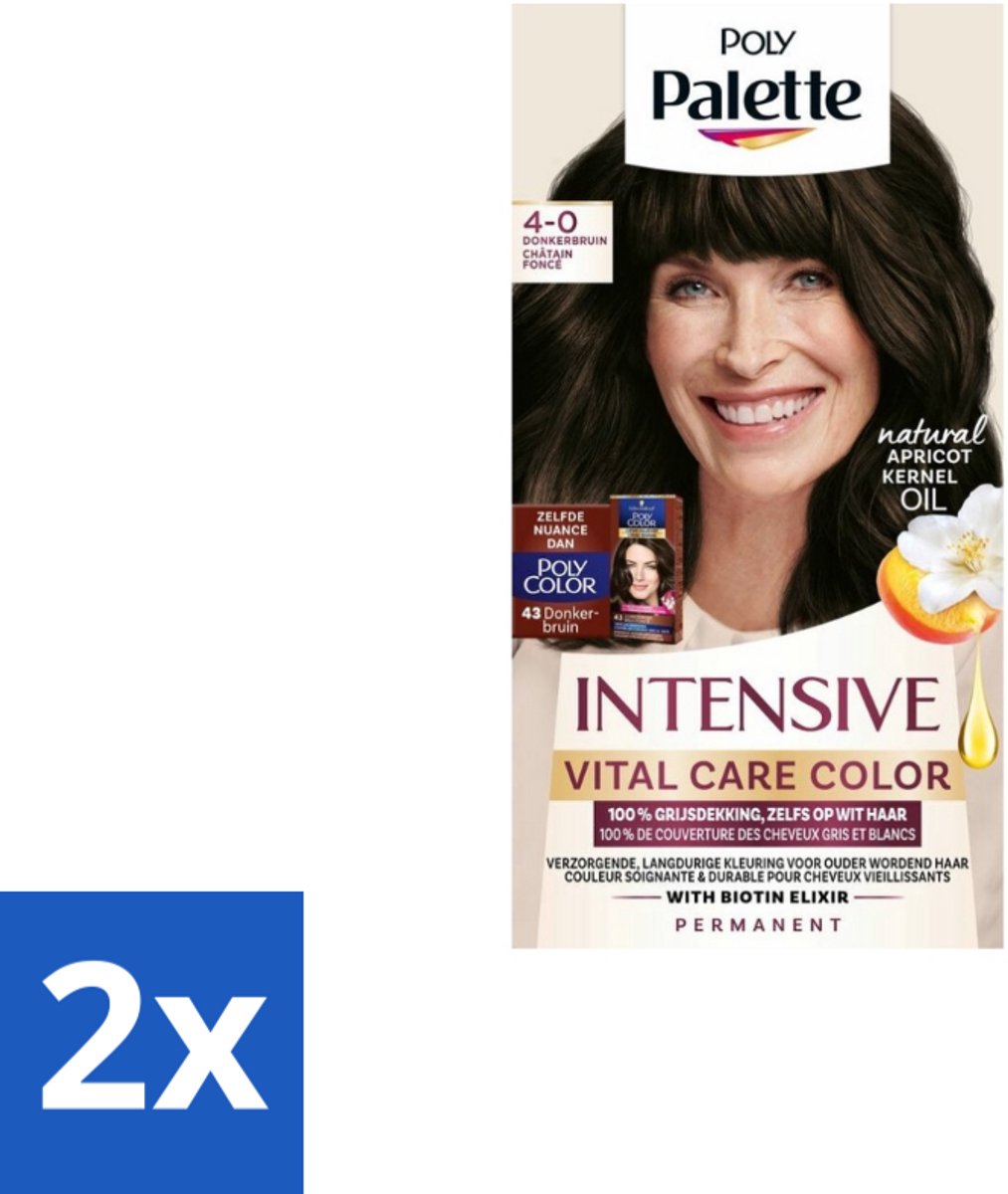 2 x Poly Palette – Haarverf – 4-0 Donkerbruin – 115 ml - Haarkleur - Haarkleuring - Grijsdekking - Donkerbruin - Haarverzorging
