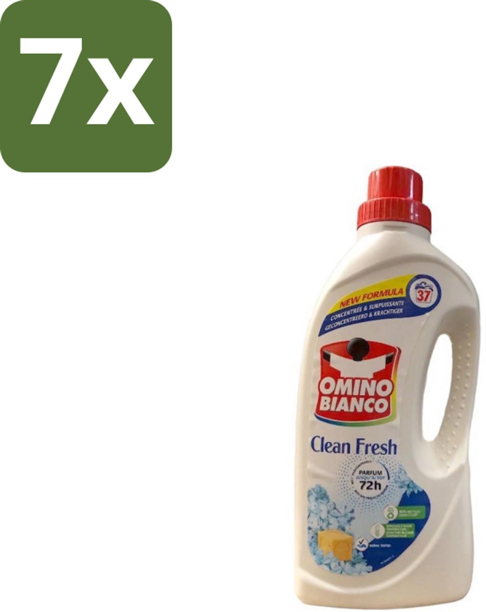 7 x Omino Bianco – Vloeibaar Wasmiddel – Clean Fresh – 1000 ml - Wasmiddel - Kleurbeschermer - Natuurlijke Zeep - Anti-kleurdoorloop - Geconcentreerd Wasmiddel