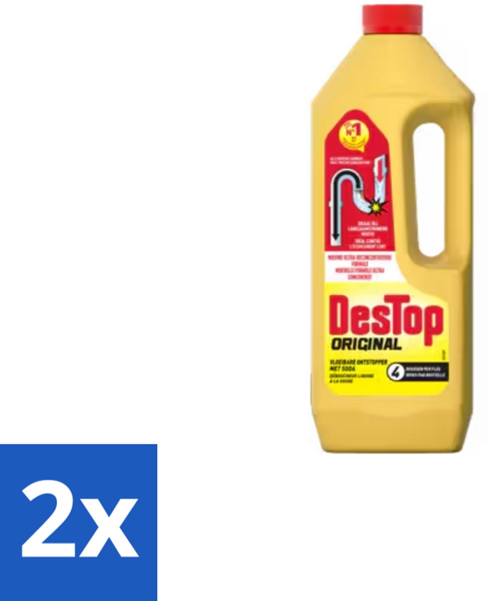 2 x Destop - Ontstopper - Met Soda - Alle soorten leidingwerken - Werkt in 2 uur - 1L - Afvoer Ontstopper - Leidingen Reinigen - Verstopping Oplossen - Soda Vloeistof - Keuken Afvoer