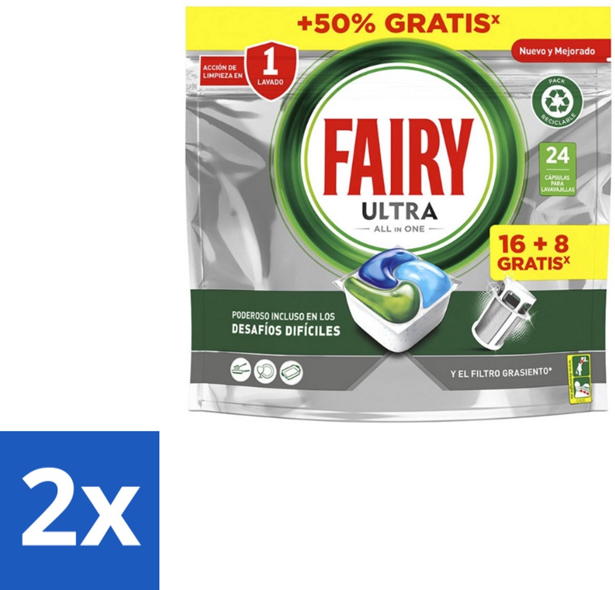 2 x Fairy – Vaatwastabletten – All-in-1 Platinum Fresh – 24 Tabletten - Vaatwastabletten - Vaatwassen - Reinigen - Vet Verwijderen - Schone Vaat