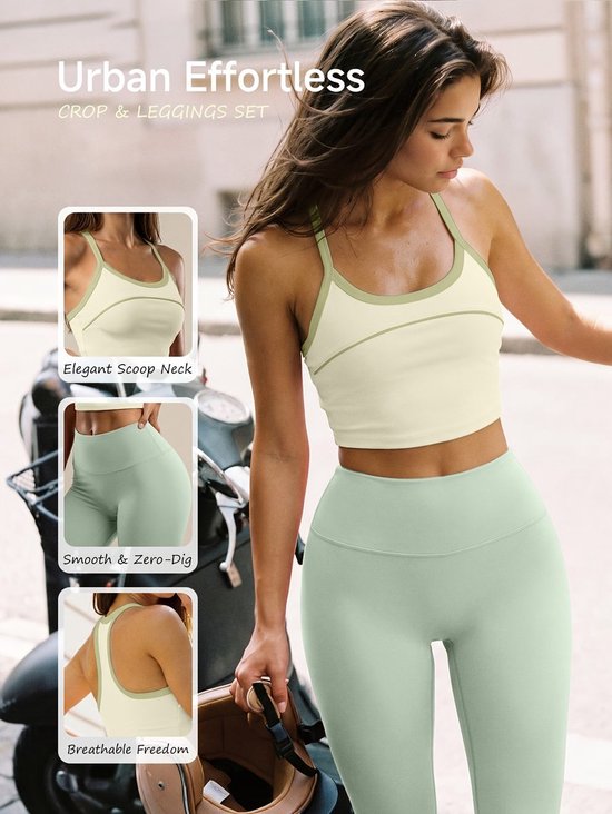 Currero Pilates Pak Dames - Yoga - Buttshaper - Gym - Fitness - Butt Lift - Bil Vergrotend - Heup Liftend - Yogakleding - Grijs + Groen M — afbeelding 4
