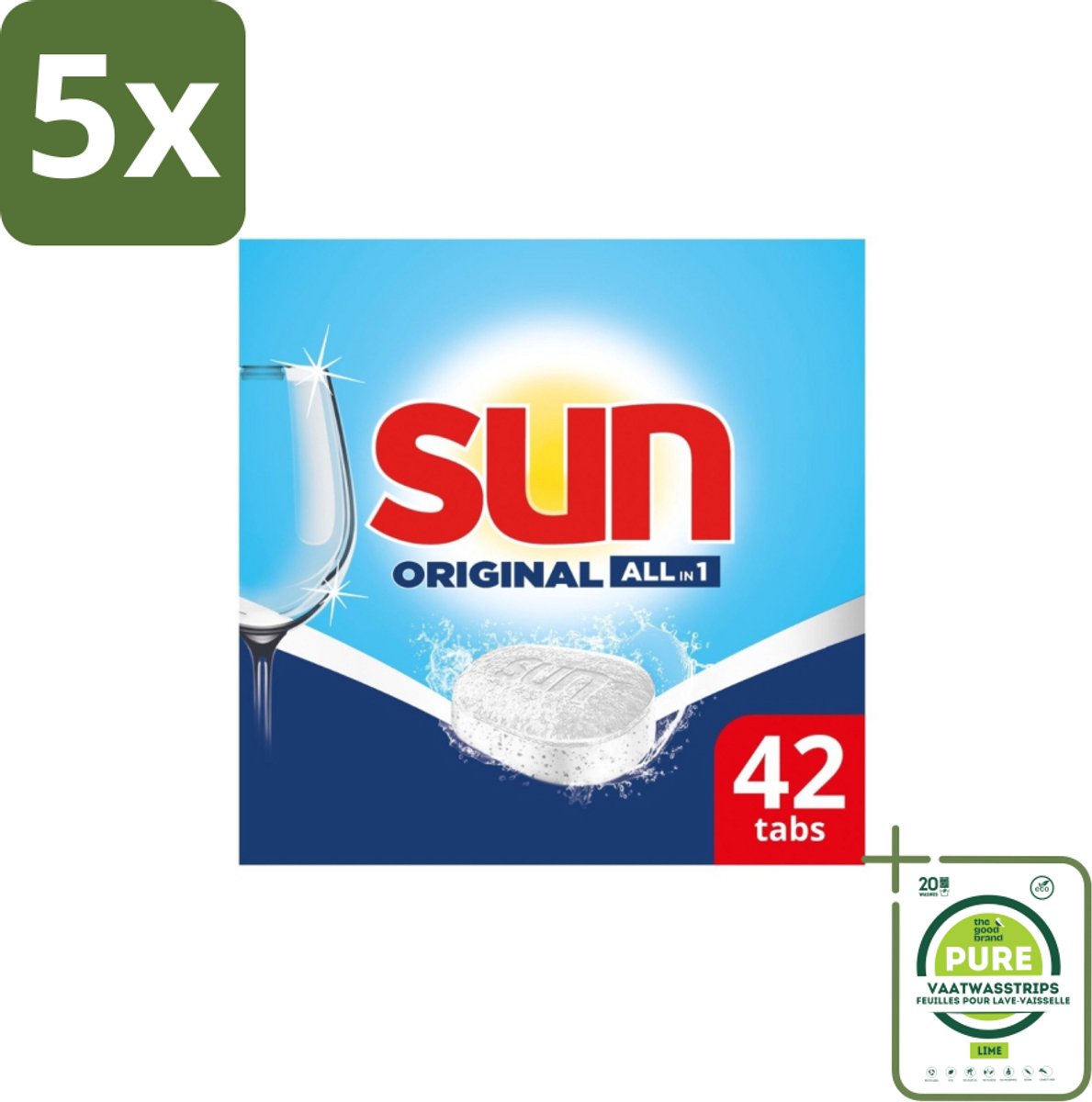 5 x Sun – Vaatwastabletten – Original – 42 tabletten - Grootverpakking - Vaatwastabletten - Vaatwasser - Reiniging - Vaatwastablet - Vaatwasser Tablet