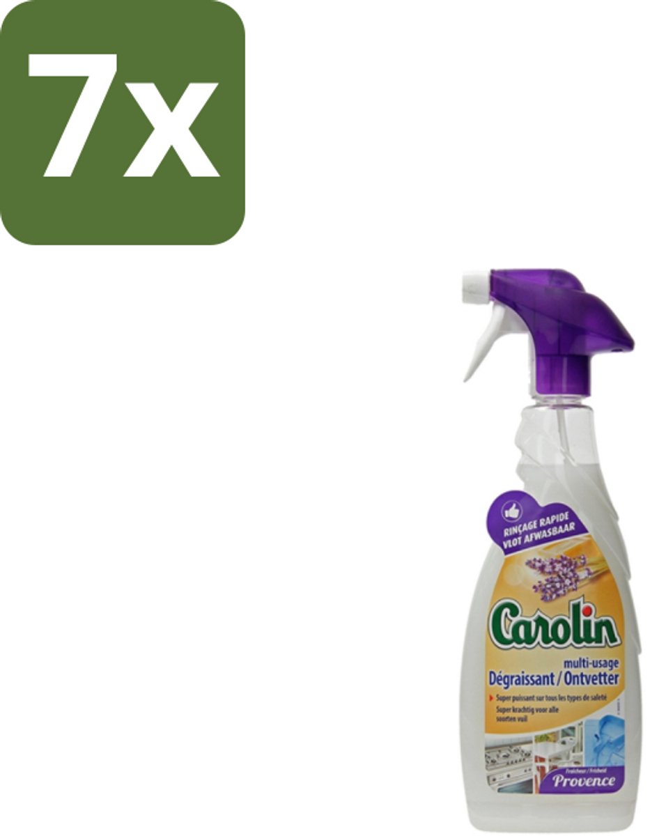 7 x Carolin – Ontvetter Spray – Marseille & Lavendel – 750 ml - Ontvetter Spray - Vet Verwijderen - Keuken Reinigen - Badkamer Reinigen - Marseillezeep
