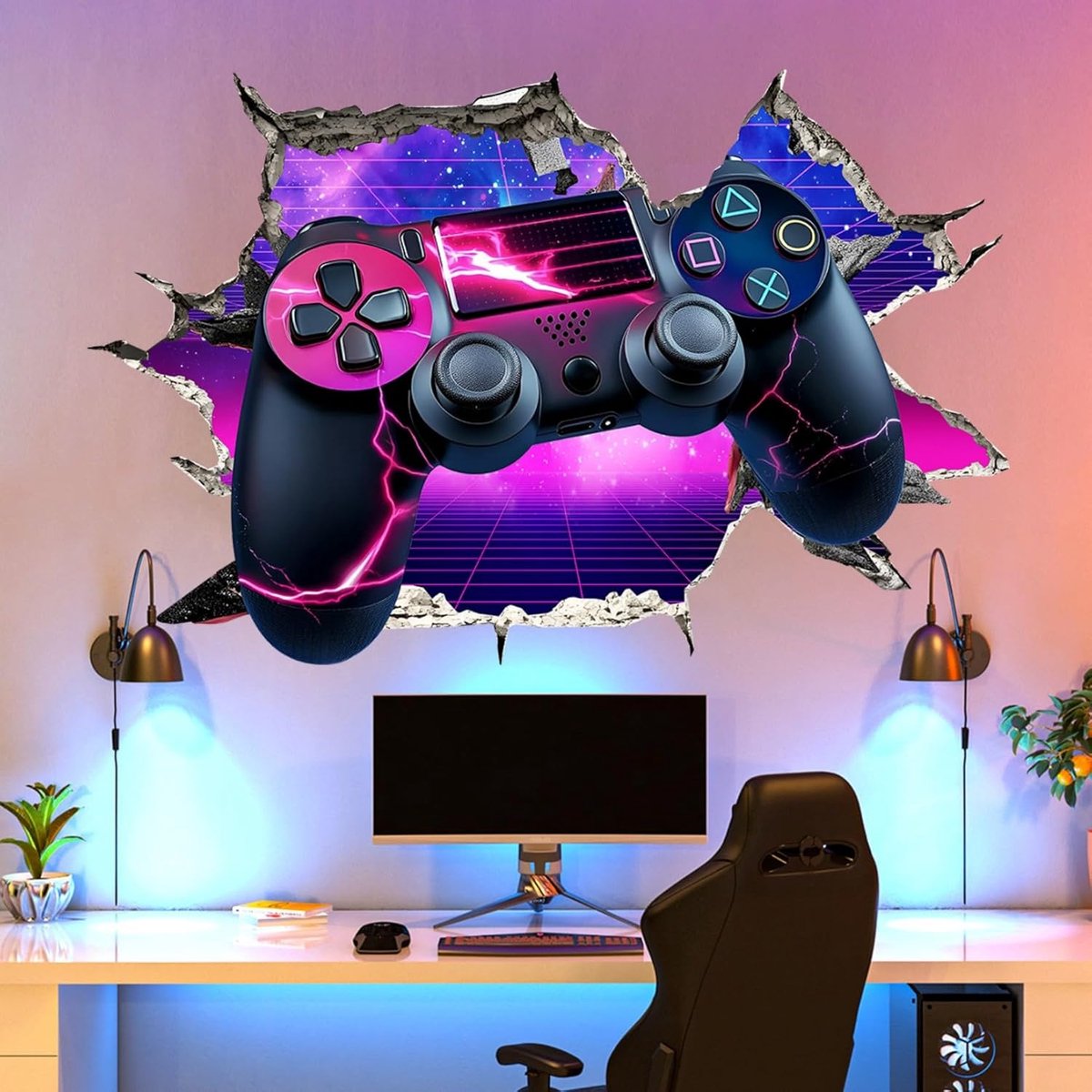 3D Game Muurstickers, Gamer Controller Muurstickers voor Jongenskamer, Gaming Joystick Sticker voor Tieners - ShopVlot