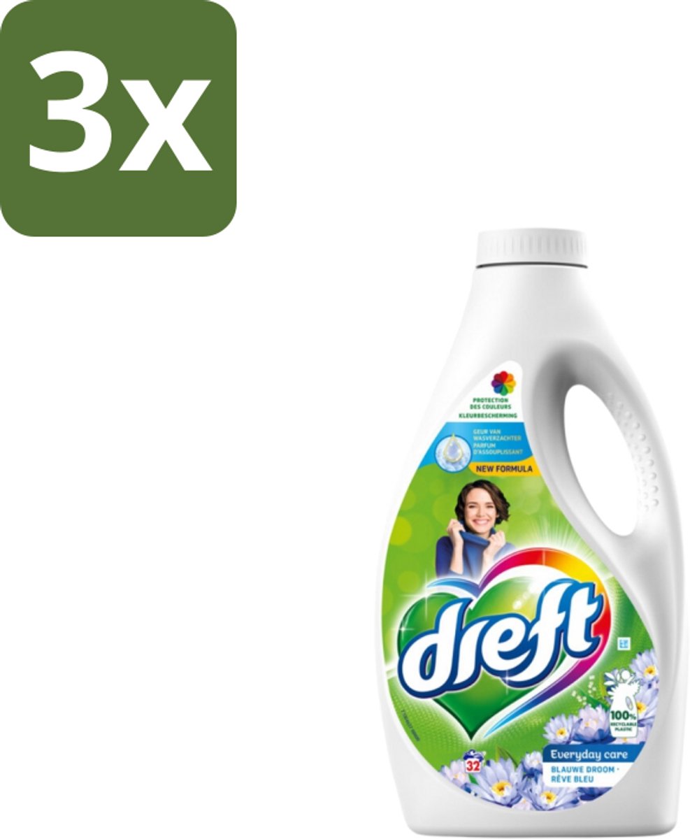 3 x Dreft – Vloeibaar Wasmiddel – Blue Dream – 32 Wasbeurten - Wasmiddel - Vloeibaar Wasmiddel - Blue Dream - Vlekverwijdering - Kleding Reinigen