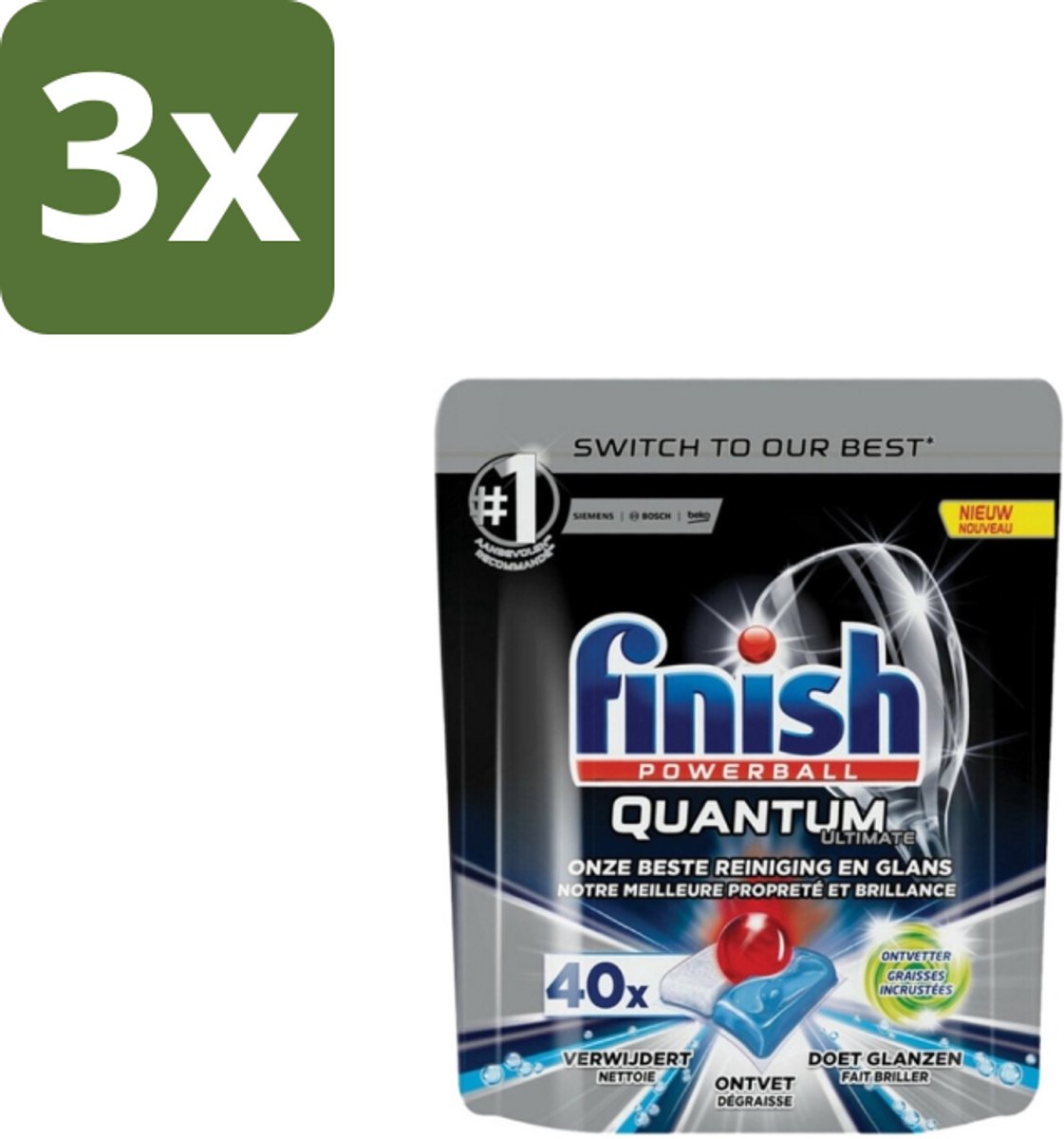 3 x Finish – Vaatwastabletten – Quantum Ultimate Ontvetter – 40 Capsules - Vaatwas - Vaatwas Tablet - Ontvetter - Vaatwas Machine - Vaat Reinigen