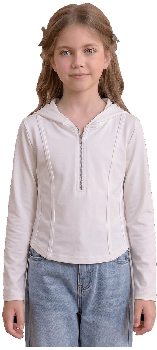 Currero Quarter Zip Meisjes Sweater Met Rits Jumper Quarterzip Hoodie Meisje Warme Trui Vest Lang Coltrui 10 Jaar Wit