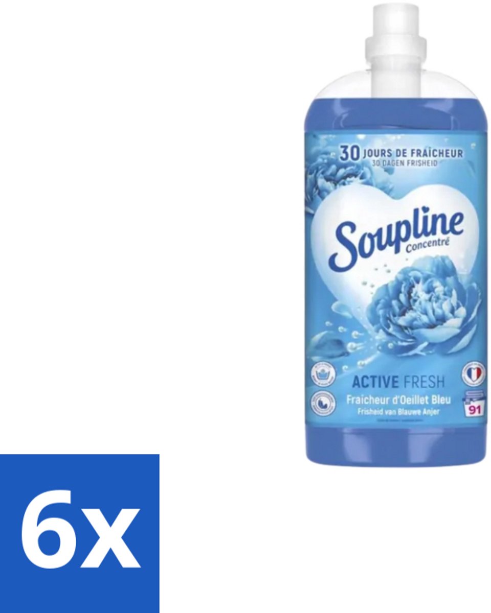 Soupline – Wasverzachter – Active Fresh Frisheid van Blauwe Anjer – 2 L - Voordeelverpakking - 6 stuks
