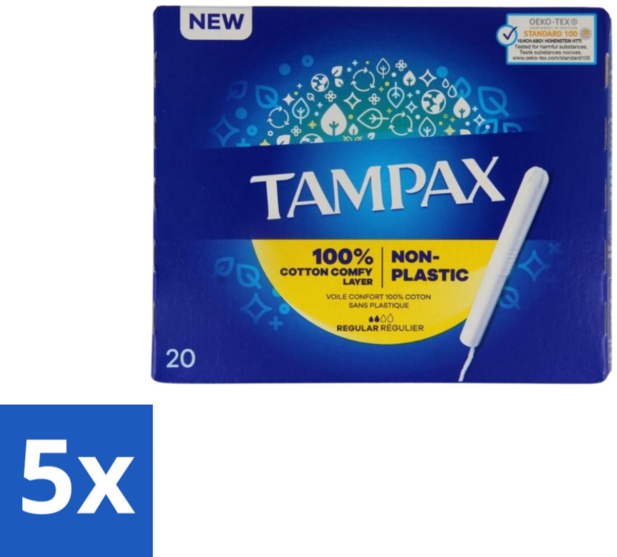Tampax – Tampons – Regular – Kartonnen inbrenghuls - Bulkverpakking - 5 stuks