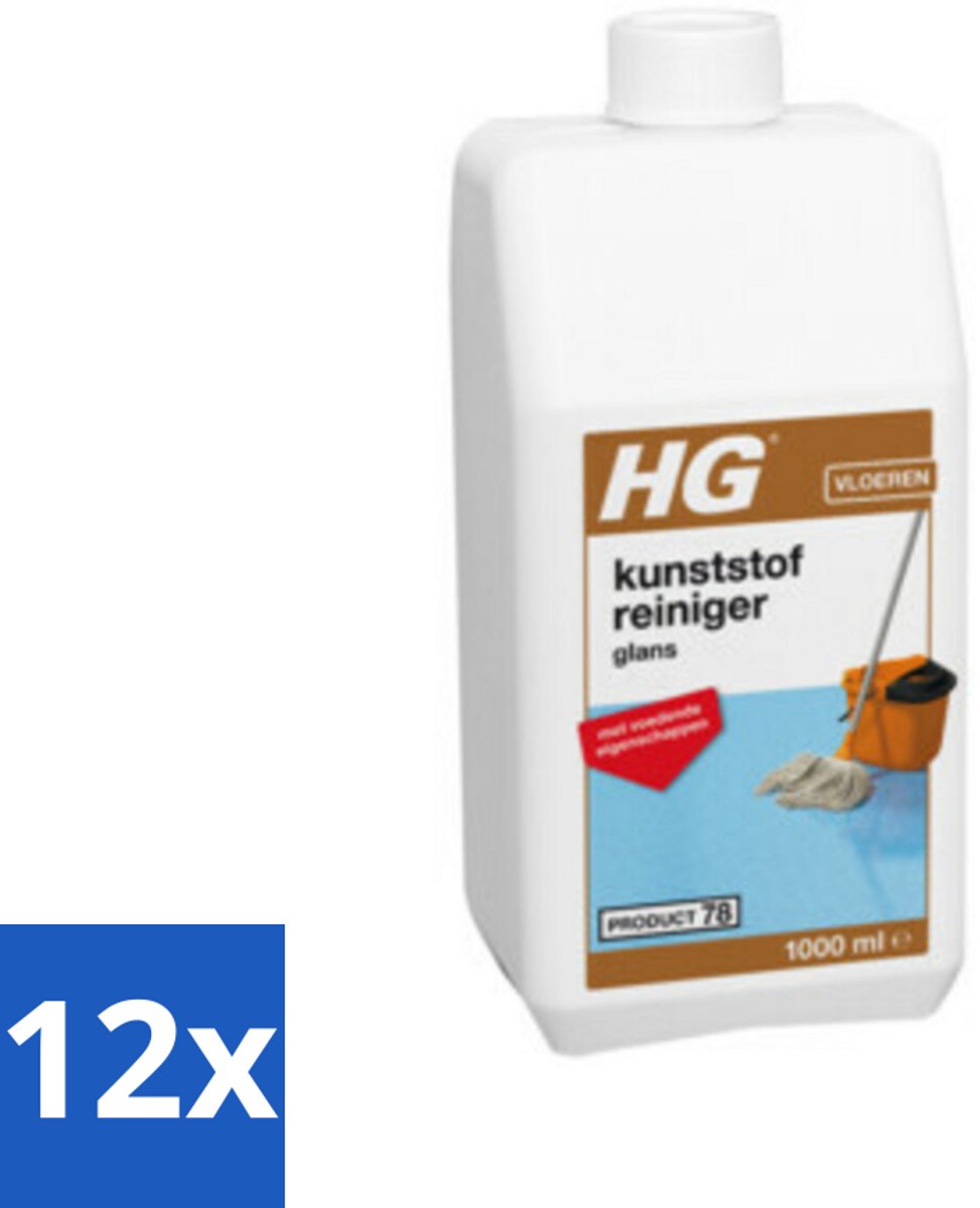 12 x HG Kunststofreiniger Glans 1 liter - Kunststofvloer Reiniger - Glansmiddel - Vinyl Vloer Schoonmaken - Linoleum Reiniger - Marmoleum Reiniger