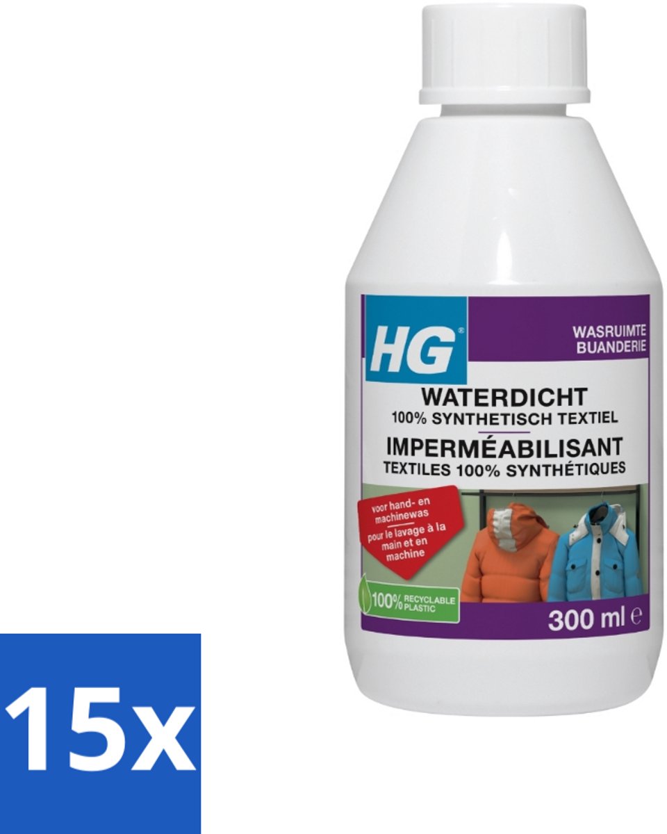 15 x HG Waterdicht voor 100% Synthetisch Textiel 300 ml - Waterdicht Textiel - Vuilafstotend Textiel - Synthetisch Textiel Behandelen - Regenkleding Waterdicht Maken - Ski Kleding Waterdicht