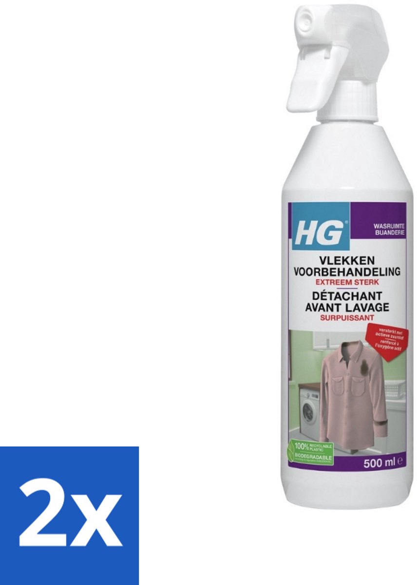 2 x HG Vlekken Voorbehandeling Extra Sterk 500 ml - Vlekkenverwijderaar - Vlekken Verwijderen - Hardnekkige Vlekken - Wasmiddel - Textielreiniger