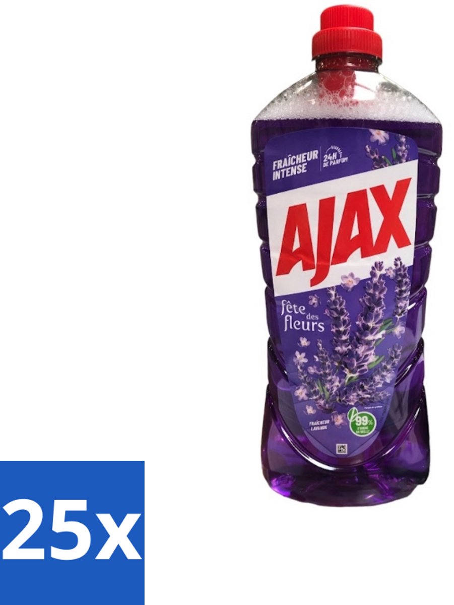 25 x Ajax – Allesreiniger – Lavendel – 1,25 L - Allesreiniger Lavendel - Reiniging - Vet Verwijderen - Frisse Geur - Rustgevende Geur
