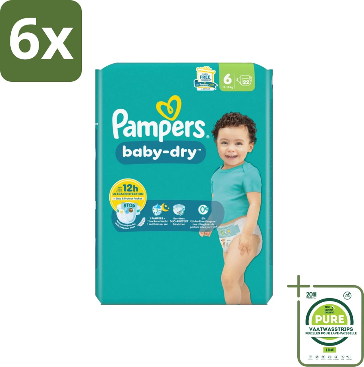 Pampers – Luiers – Baby Dry Maat 6 – 22 Luiers - Voordeelverpakking - 6 stuks - Baby luier - Droge luier