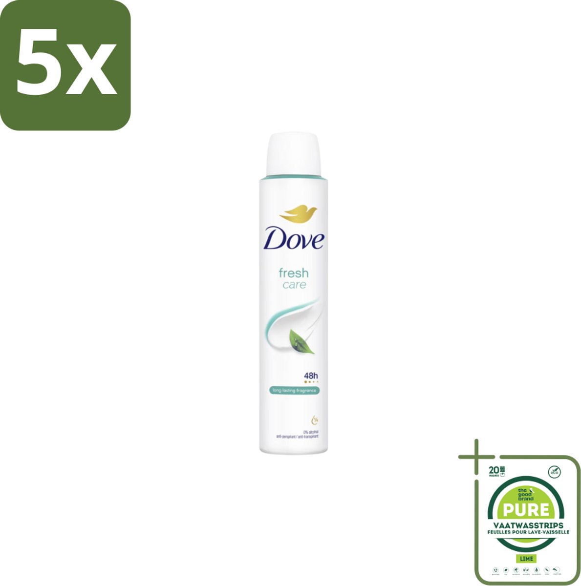5 x Dove – Deodorant Spray – Fresh Care – 200 ml - Grootverpakking - Anti-transpirant Spray - Zweetvermindering - Geurvermindering - Fris - Geur