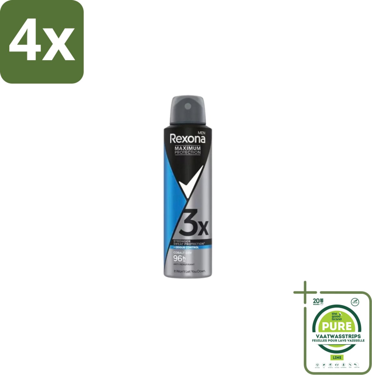 Rexona – Deodorant Spray – Maximum Protection Cobalt Dry – 150 ml - Voordeelverpakking - 4 stuks - Deodorant spray - Krachtige deodorant