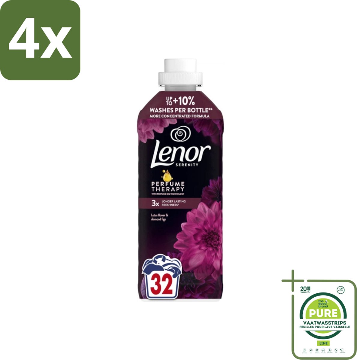 Lenor – Wasverzachter – Lotus Flower & Diamond Figs – 32 Wasbeurten – 675 ml - Voordeelverpakking - 4 stuks - Wasverzachter - Wasmachine