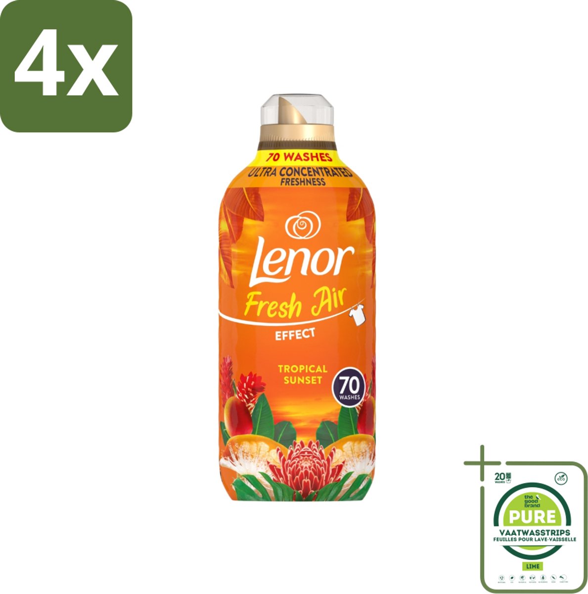 Lenor – Wasverzachter – Tropical Sunset – 70 Wasbeurten – 980 ml - Voordeelverpakking - 4 stuks - Wasverzachter - Frisse geur