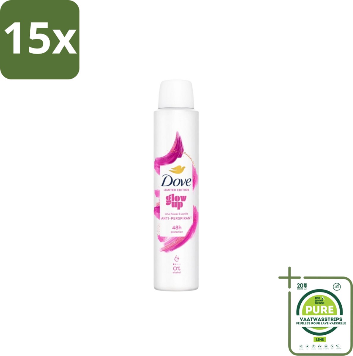 15 x Dove – Deodorant Spray – Glow Up – 200 ml - Grootverpakking - Anti-transpirant Spray - Zweetvermindering - Geurvermindering - Fris - Bloemig