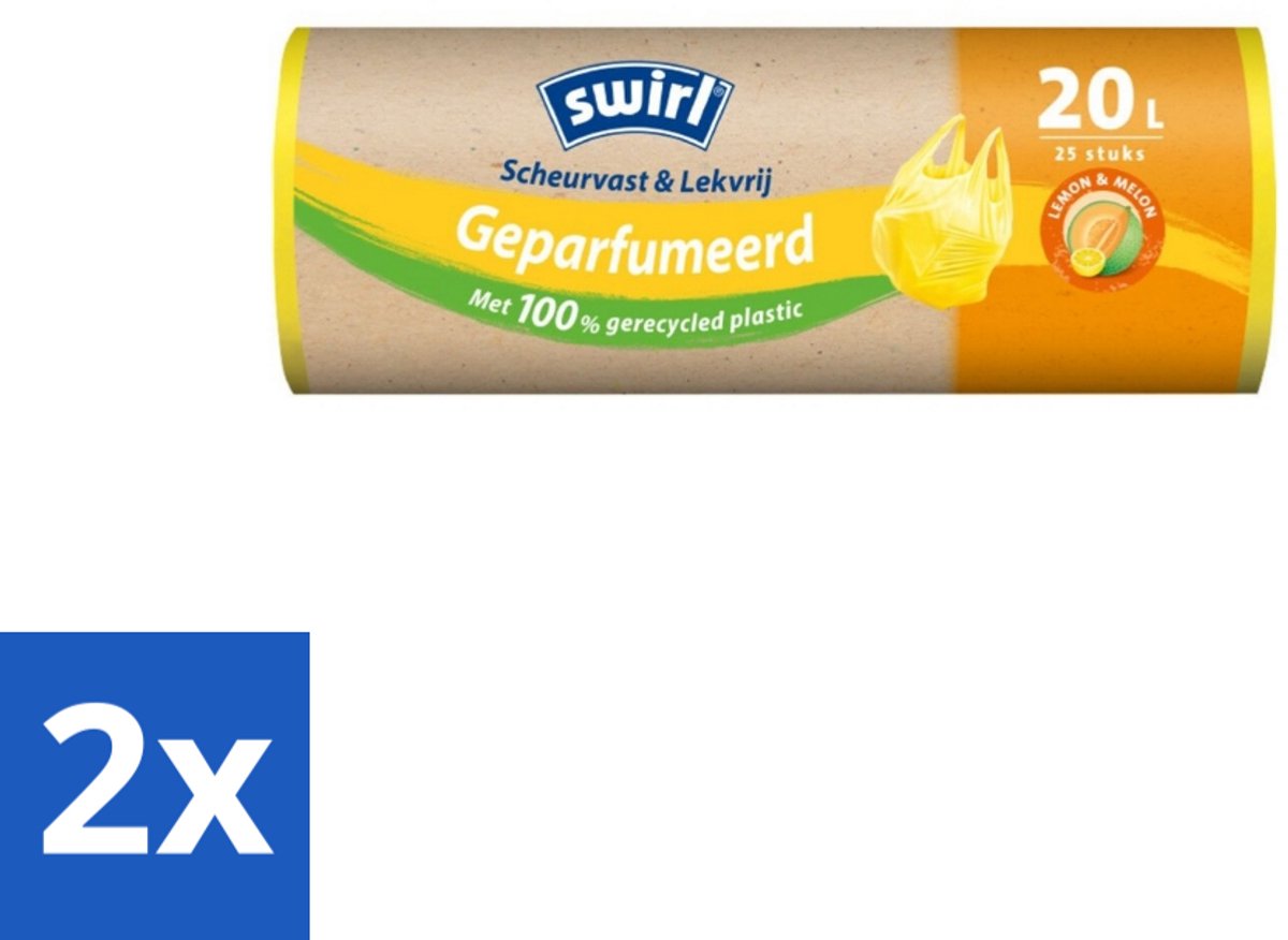 Swirl – Vuilniszakken 20 L – Handvat – Lemon & Melon Geparfumeerd – 25 zakken - Voordeelverpakking - 2 stuks