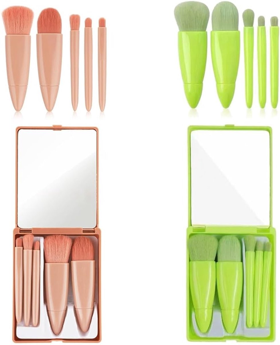 Complete Make-up Borstelset van 10 Stukken, Inclusief Mini Cosmetica Set met Spiegel voor Lipborstels, Poeder en Foundation, Perfect voor Gezichtsmake-up
