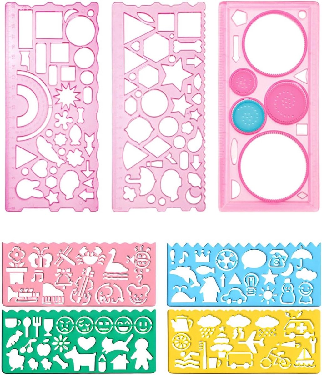 7 Delen Dierensjablonen voor Kinderen, Transparante Dierentemplate, 20 cm, Tekenhulpmiddelen voor Creatieve Activiteiten, Dierlijke Vormen en Tekenrulers voor Jongens en Meisjes
